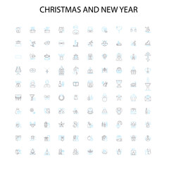 Fototapeta na wymiar christmas and new year icons, signs, outline symbols, concept linear illustration line collection