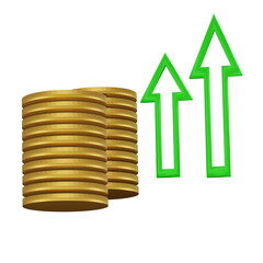 coins and graph increase transparent background 3d
