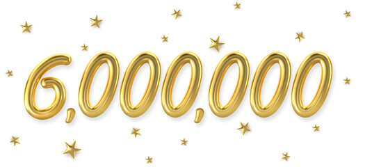 3d golden 6 million with star background. 3d illustration.