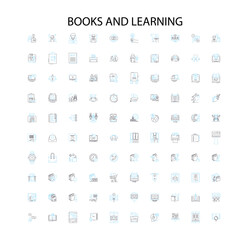 books and learning icons, signs, outline symbols, concept linear illustration line collection