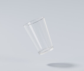 Empty glass cup, transparent bottle, 3d render, 3d rendering