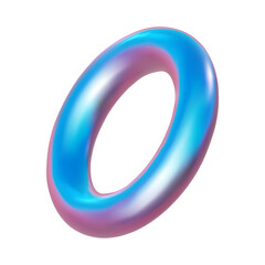 3d pink blue metal neon gradient cone render. Vector abstract donut element. Futuristic iridescent holographic isometric shape.