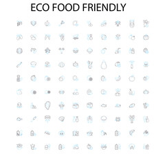 eco food friendly icons, signs, outline symbols, concept linear illustration line collection