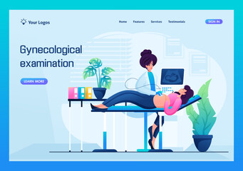 Gynecologist woman will make an examination of a pregnant woman on an ultrasound machine. Concept for landing page