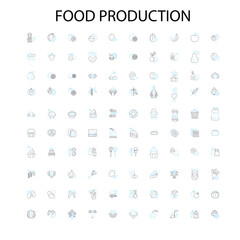 food production icons, signs, outline symbols, concept linear illustration line collection