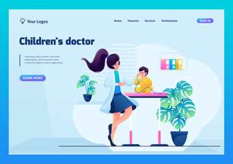 Pediatrician examines a small child. monthly inspection. Concept for landing page