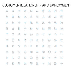 customer relationship and employment icons, signs, outline symbols, concept linear illustration line collection