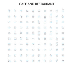 cafe and restaurant icons, signs, outline symbols, concept linear illustration line collection