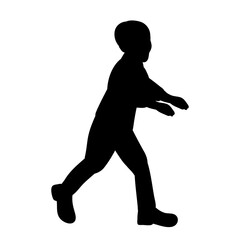 boy running black silhouette isolated, vector