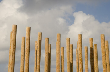 Las Palmas de Gran Canaria, March 1, 2021: Sculpture formed by wooden posts. Gran Canaria. Canary Islands. Spain.