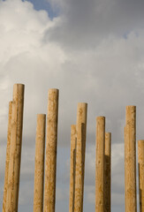 Las Palmas de Gran Canaria, March 1, 2021: Sculpture formed by wooden posts. Gran Canaria. Canary Islands. Spain.