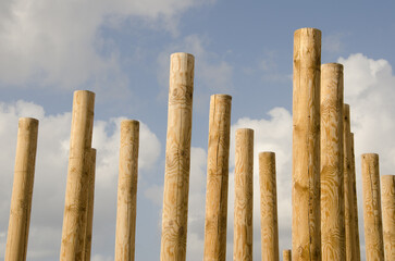Las Palmas de Gran Canaria, March 1, 2021: Sculpture formed by wooden posts. Gran Canaria. Canary Islands. Spain.