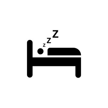 Bed with sleeping human icon . ZZZ sleep, rest human sign.