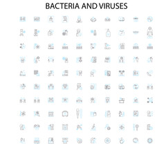 bacteria and viruses icons, signs, outline symbols, concept linear illustration line collection