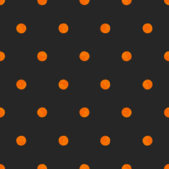 Pumpkin Orange Polka Dot Pattern on Black Background, Seamless EPS Vector, Halloween Holiday Design.