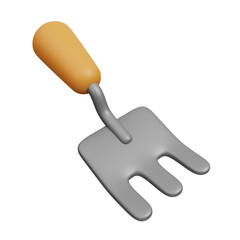 Garden pitchfork isolated on white background. Farm and agriculture icon set. Cute cartoon style 3d render illustration.