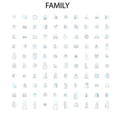 family icons, signs, outline symbols, concept linear illustration line collection