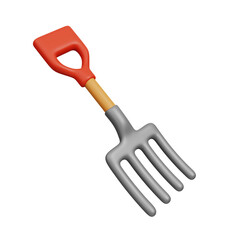 Garden pitchfork isolated on white background. Farm and agriculture icon set. Cute cartoon style 3d render illustration.