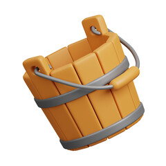 Wooden bucket isolated on white background. Farm and agriculture icon set. Cute cartoon style 3d render illustration. © ThxQ