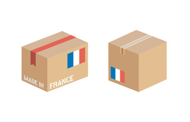 Obraz premium box with France flag icon set, cardboard delivery package made in France
