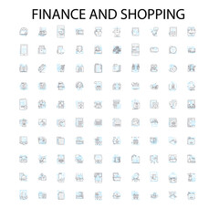 finance and shopping icons, signs, outline symbols, concept linear illustration line collection