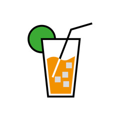 a glass of cold drink with straw icon vector