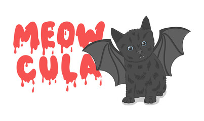 cute black cat as dracula vector illustration