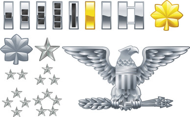 american army officer ranks insignia icons - obrazy, fototapety, plakaty