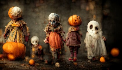 illustration children dressed up for halloween