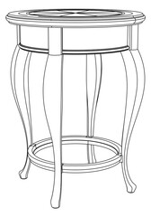 Classic coffee table line vector illustration, isolated on white background.