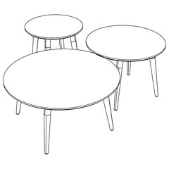Hand-drawn collection of various coffee tables. Linear drawing. Isolated vector objects on white background. Clipart.