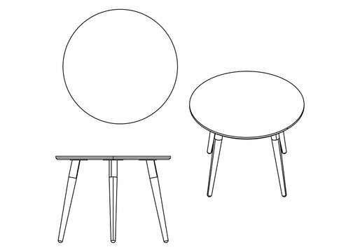 Hand-drawn collection of various coffee tables. Linear drawing. Isolated vector objects on white background. Clipart.