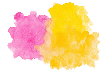 Abstract watercolor background hand-drawn on paper. Volumetric smoke elements. For design, web, card, text, decoration, surfaces. Yellow, Orange and Pink Watercolor.