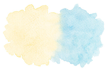 Abstract watercolor background hand-drawn on paper. Volumetric smoke elements. For design, web, card, text, decoration, surfaces. Yellow and Blue watercolor.
