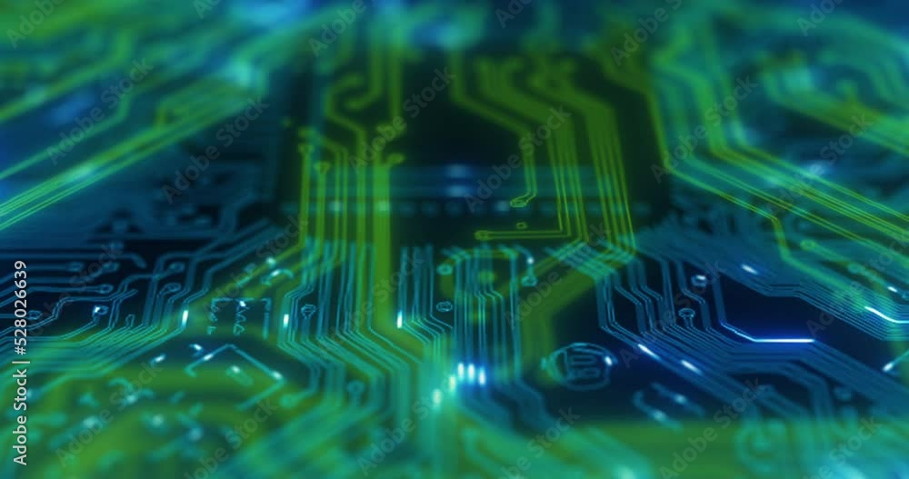 Poster Futuristic computer, software or programming design of big data, network transfer or information technology background. Scifi cybersecurity hacking, cloud computing of future ai or digital connection