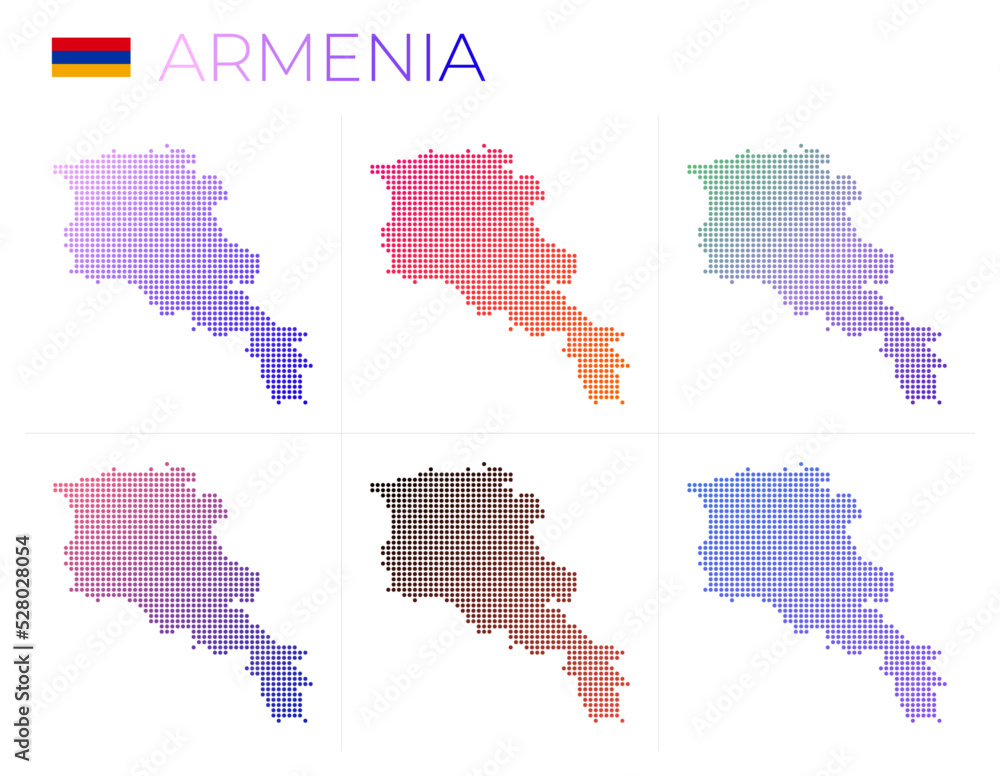 Poster armenia dotted map set. map of armenia in dotted style. borders of the country filled with beautiful