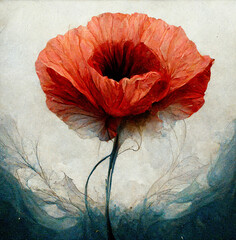 red poppy flower on white