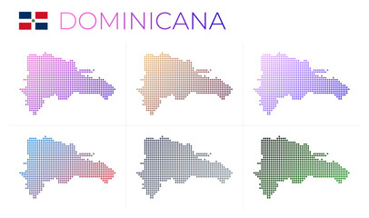 Fototapeta na wymiar Dominicana dotted map set. Map of Dominicana in dotted style. Borders of the country filled with beautiful smooth gradient circles. Trendy vector illustration.