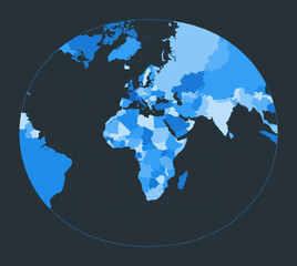 World Map. Modified stereographic projection for Europe and Africa. Futuristic world illustration for your infographic. Nice blue colors palette. Awesome vector illustration.