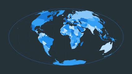 World Map. Hammer projection. Futuristic world illustration for your infographic. Nice blue color palette. Artistic vector illustration.