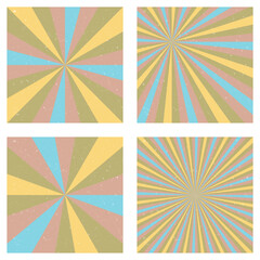 Astonishing vintage backgrounds. Abstract sunburst covers with radial rays. Radiant vector illustration.