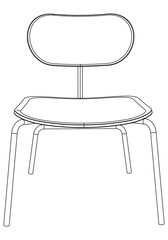 Dinning Easy Chair Simple Outline Drawing, Isolated Vector