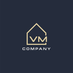 Initial letter VM real estate logo with simple roof style design ideas