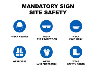 Mandatory sign on construction icon set vector flat design editable.Site safety sign.