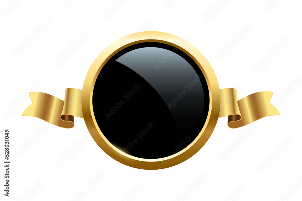 Wall mural gold circle frame and ribbon with shine and sparkle light effect, 3d golden circular ring