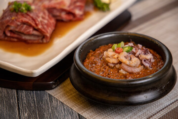 korean Seafood ssamjang soybean paste mixed with red pepper paste