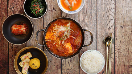 korean food kimchi jjigae Kimchi stew - obrazy, fototapety, plakaty