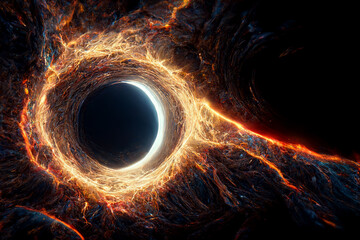 Amazing digital drawing of black hole on the space.