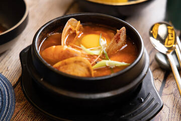 korean food Sundubu-jjigae soft tofu stew