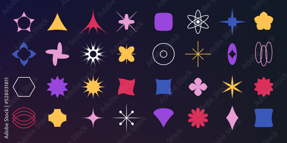 Poster geometric forms. abstract shapes. isolated star elements. retro geometry figures set. silhouette cro